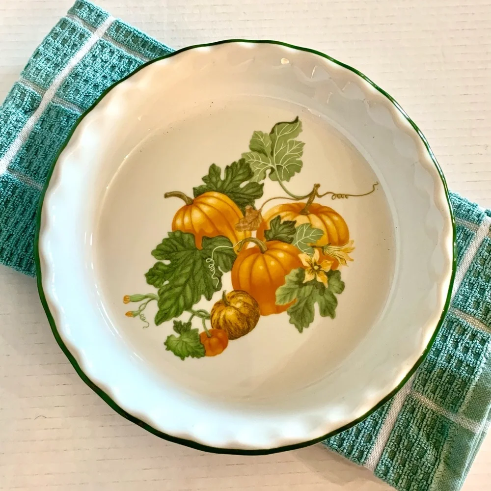 Vintage Porcelain Pie Plate Pumpkins Apilco France Fall Thanksgiving